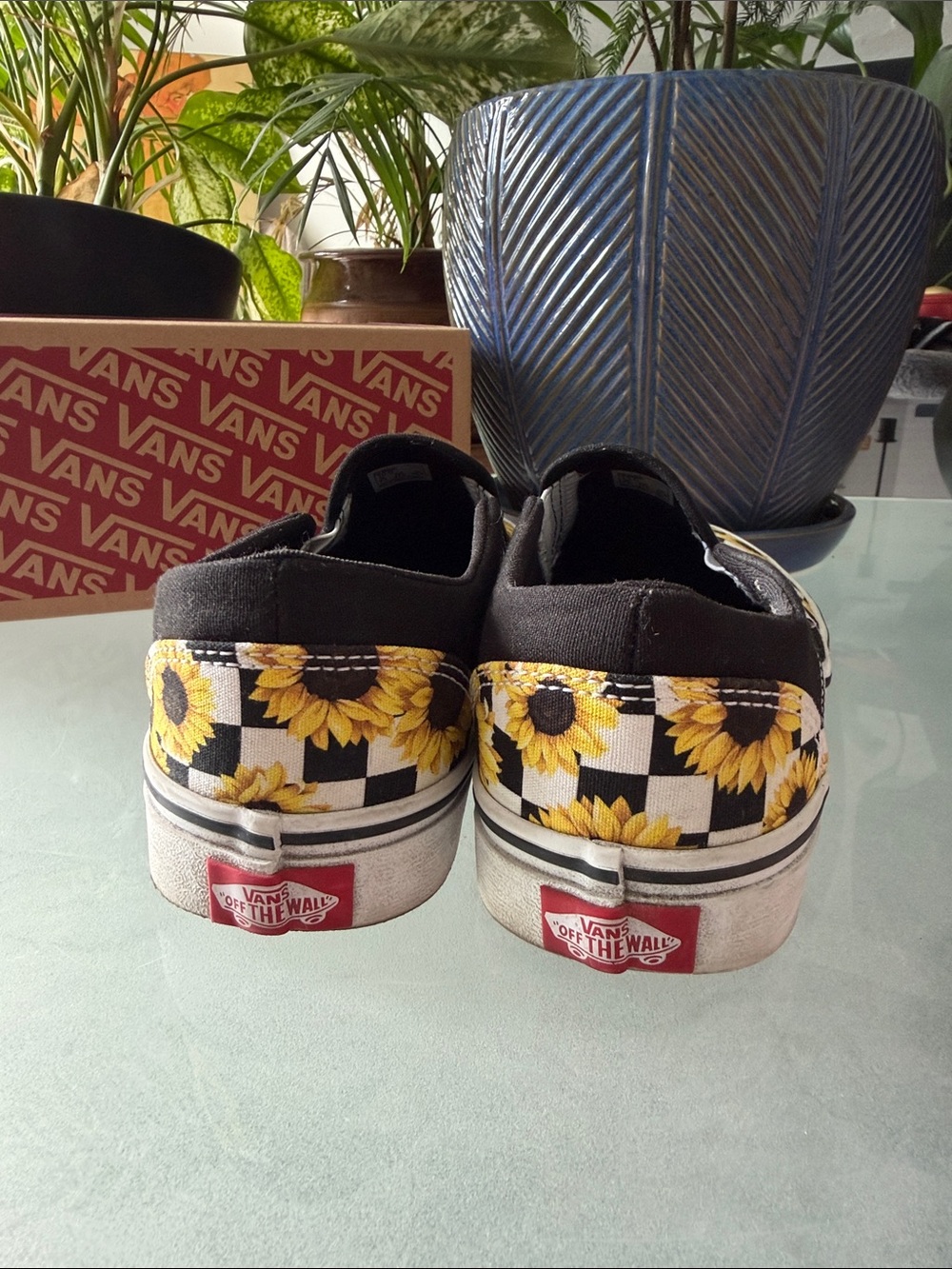 Vans Black Slip-On Sneakers with Yellow Sunflower Checkerboard - Picture 4 of 6